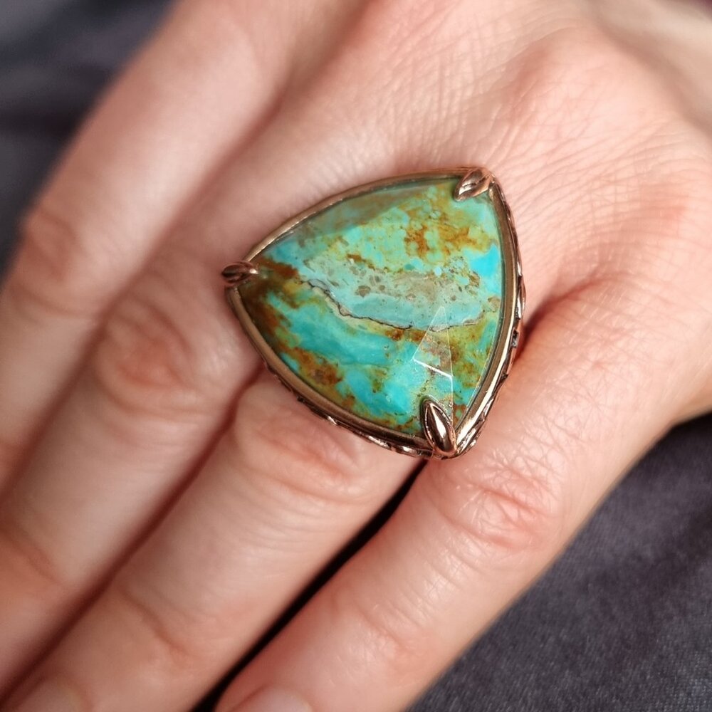 Genuine Turquoise Copper Ring Barse Thailand Size 6.5 Triangle